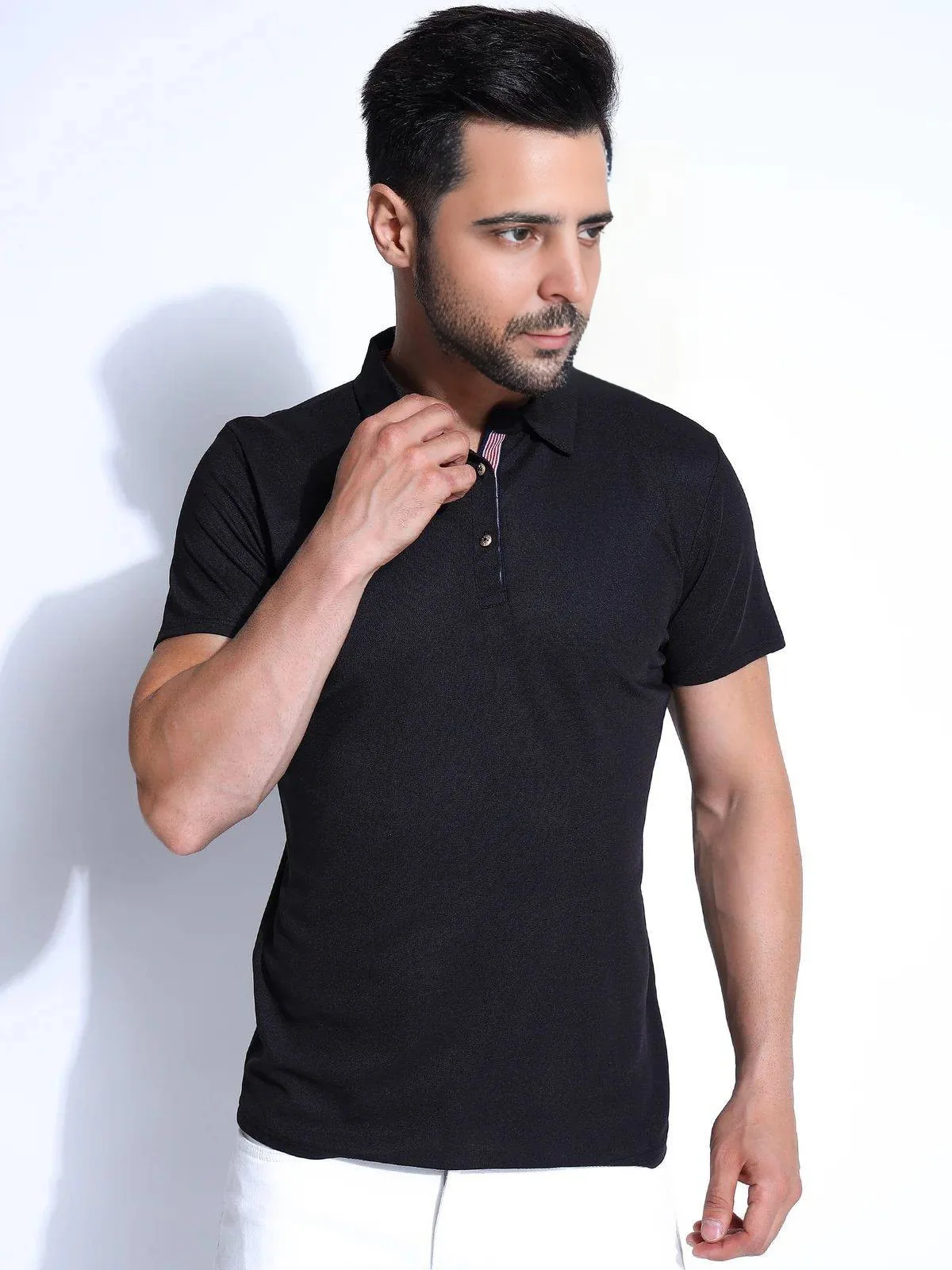 Men's Cotton Blend Polo T-Shirt Black – Regular Fit