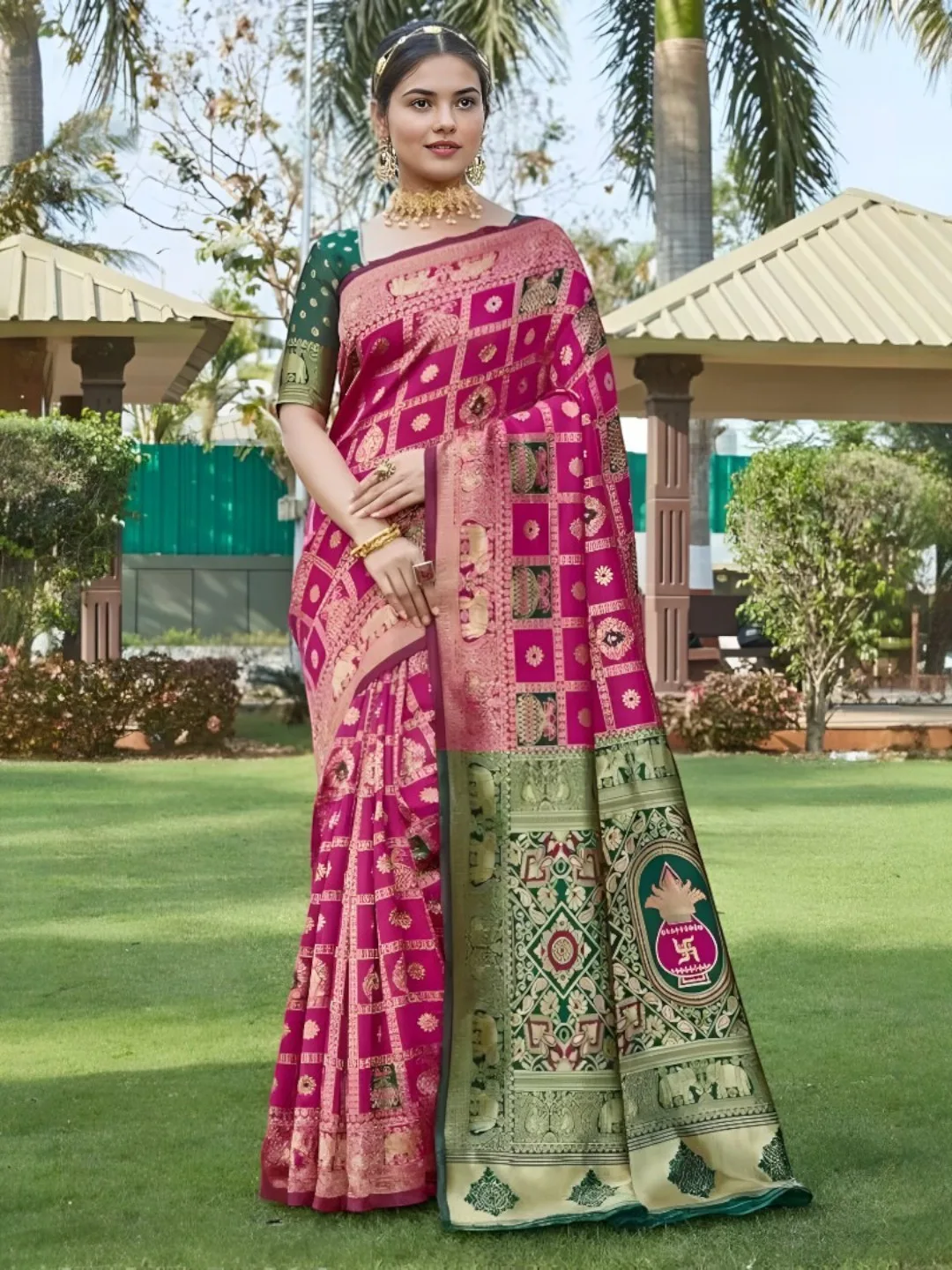 Women's Silk Saree Fuchsia Pink – Embellished