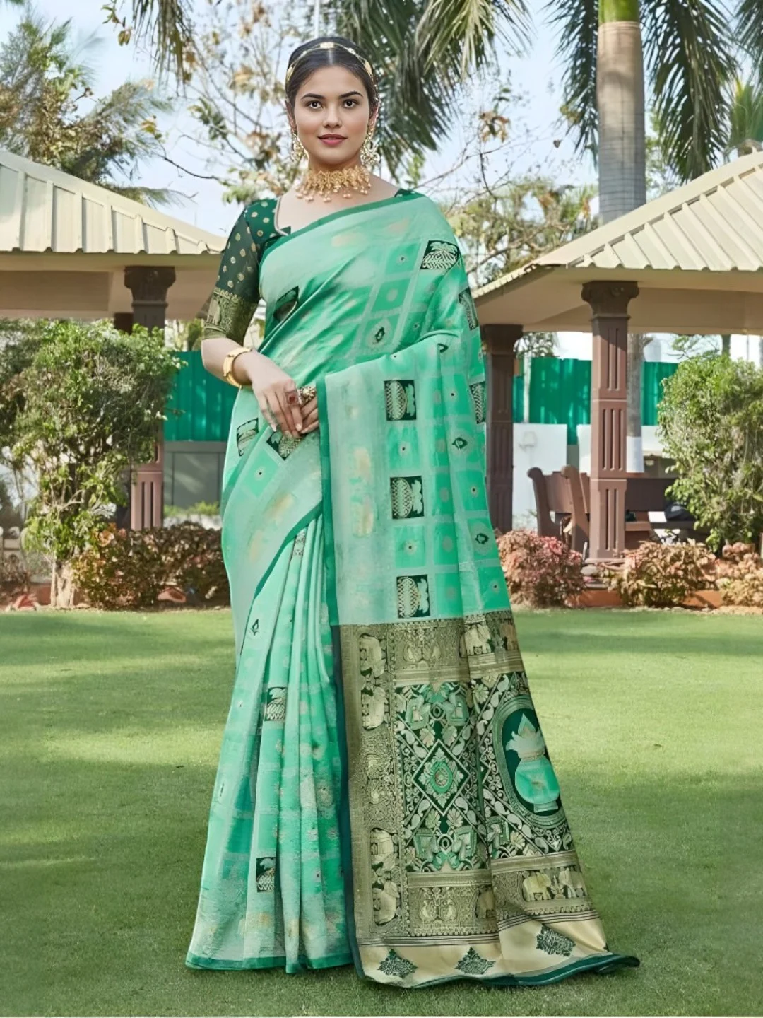 Women's Silk Saree Pista Green – Embellished