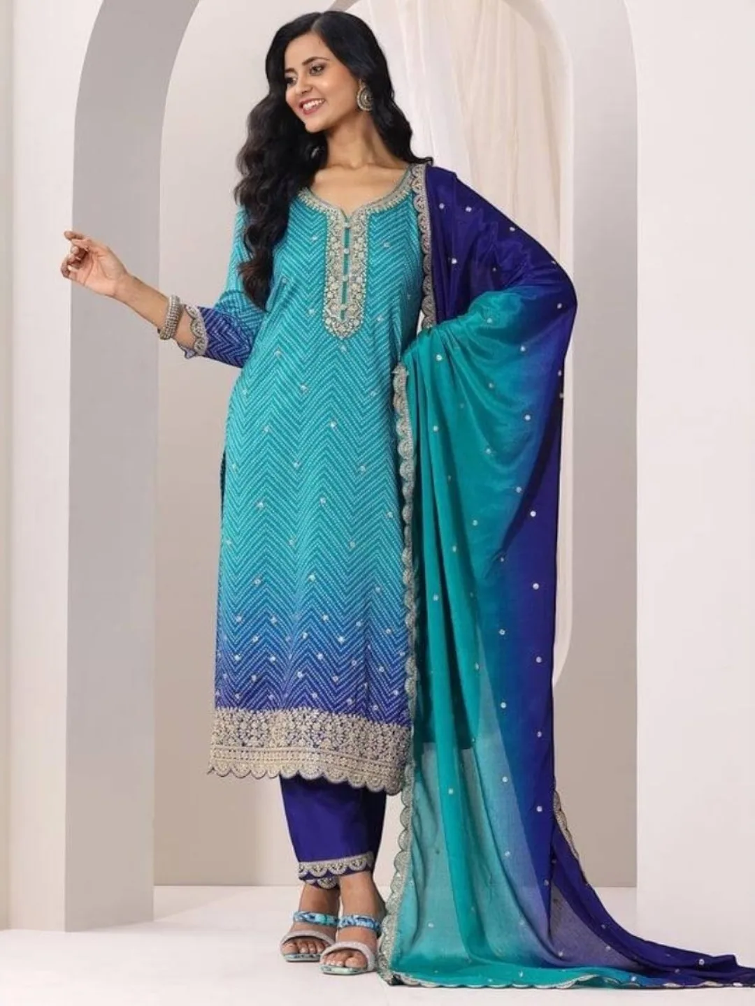 Women's Silk Kurta Set Blue – Ready to Wear