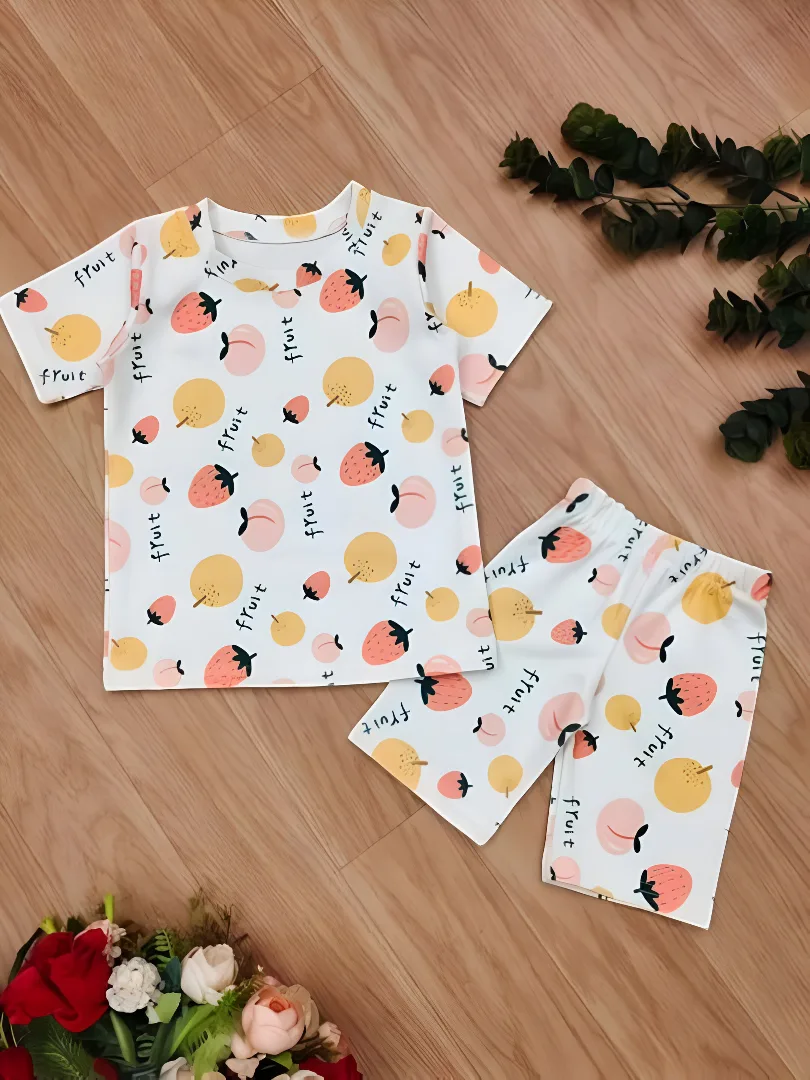 Girls' Premium Fabric Clothing Set White – Graphic Print