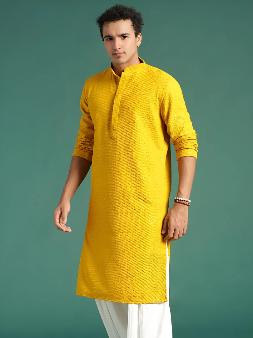 Men's Cotton Kurta Set Yellow – Ready to Wear