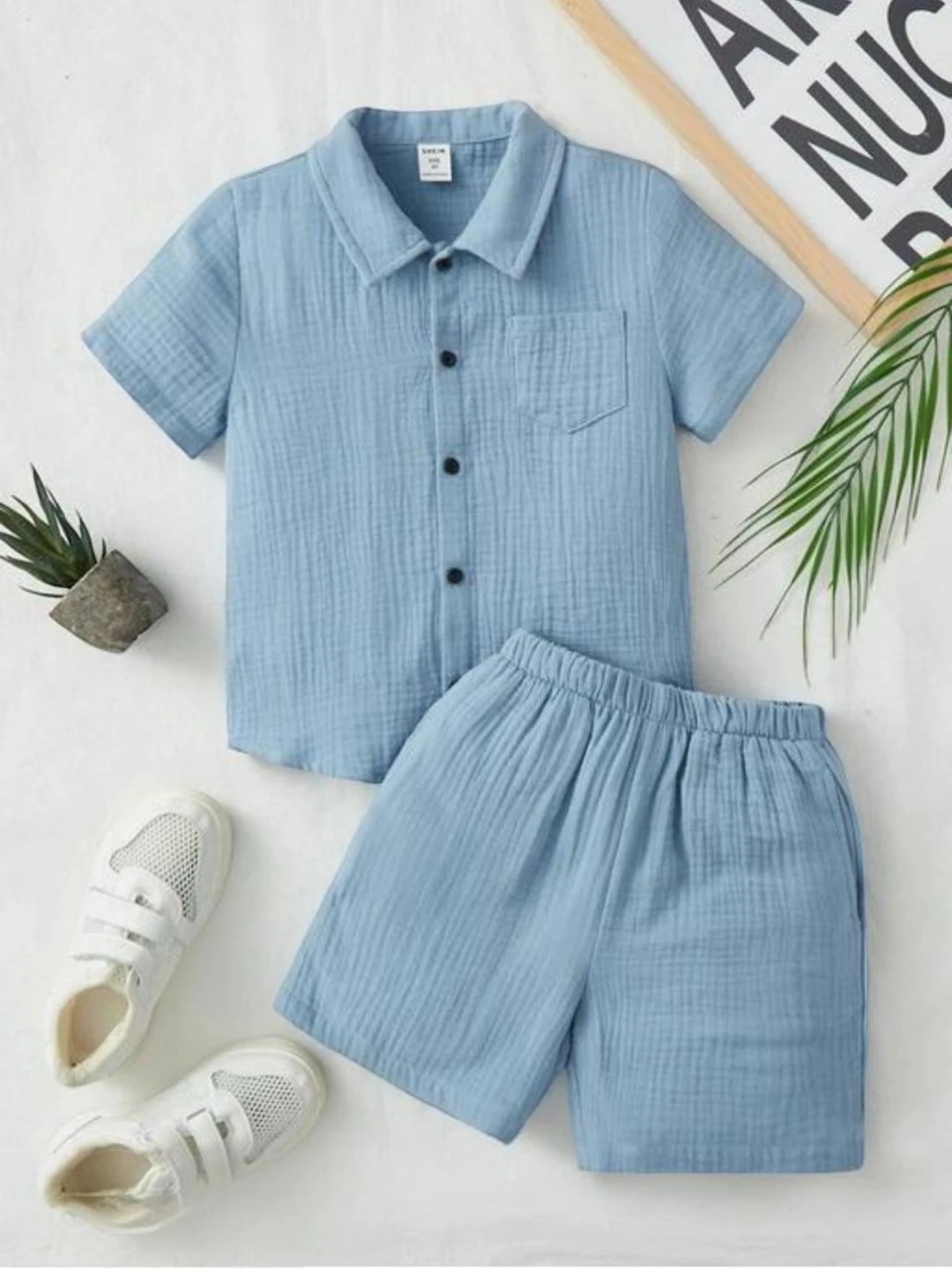 Girls' Premium Fabric Popcorn Clothing Set Sky Blue – Regular Fit