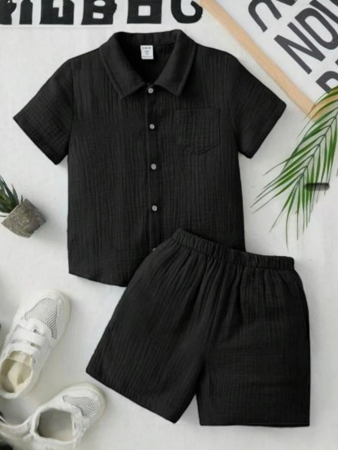 Girls' Premium Fabric Popcorn Clothing Set Black – Regular Fit