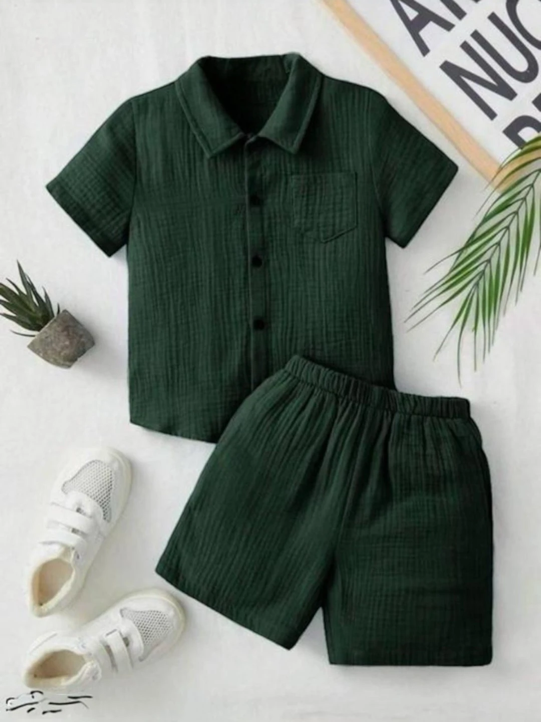 Girls' Premium Fabric Popcorn Clothing Set Dark Green – Regular Fit