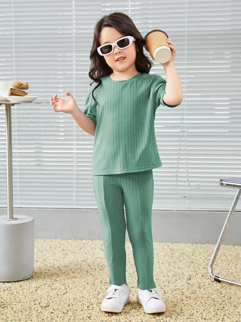 Girls' Premium Fabric T-Shirt Sage Green – Regular Fit