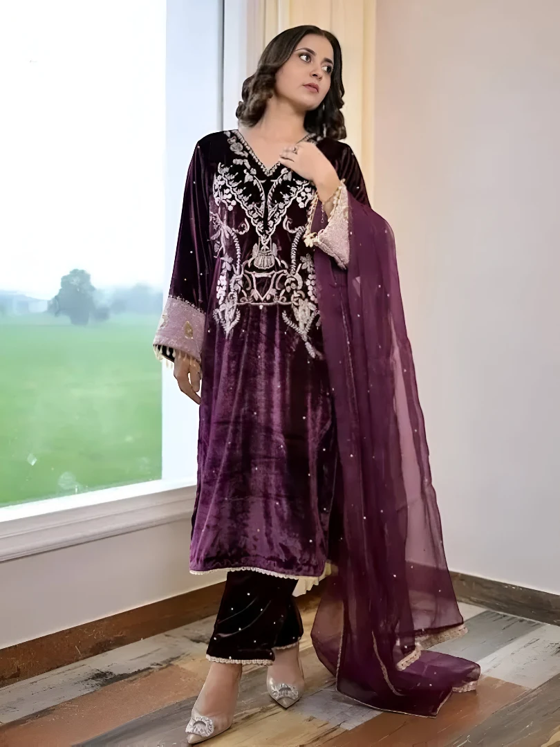 Women's Velvet Suit Purple – Ready to Wear