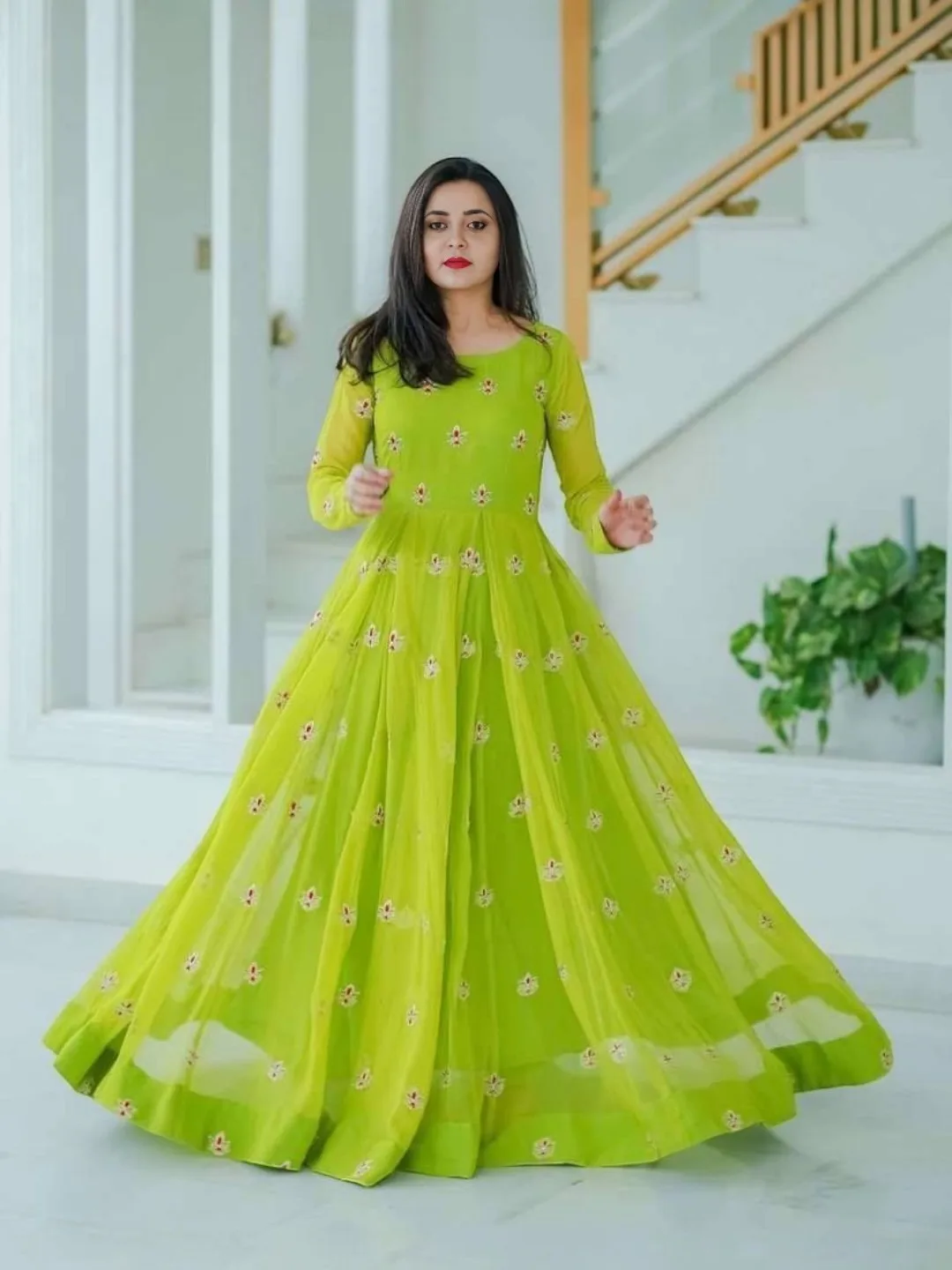 Women's Georgette Dress Material Neon Green – Ready to Wear