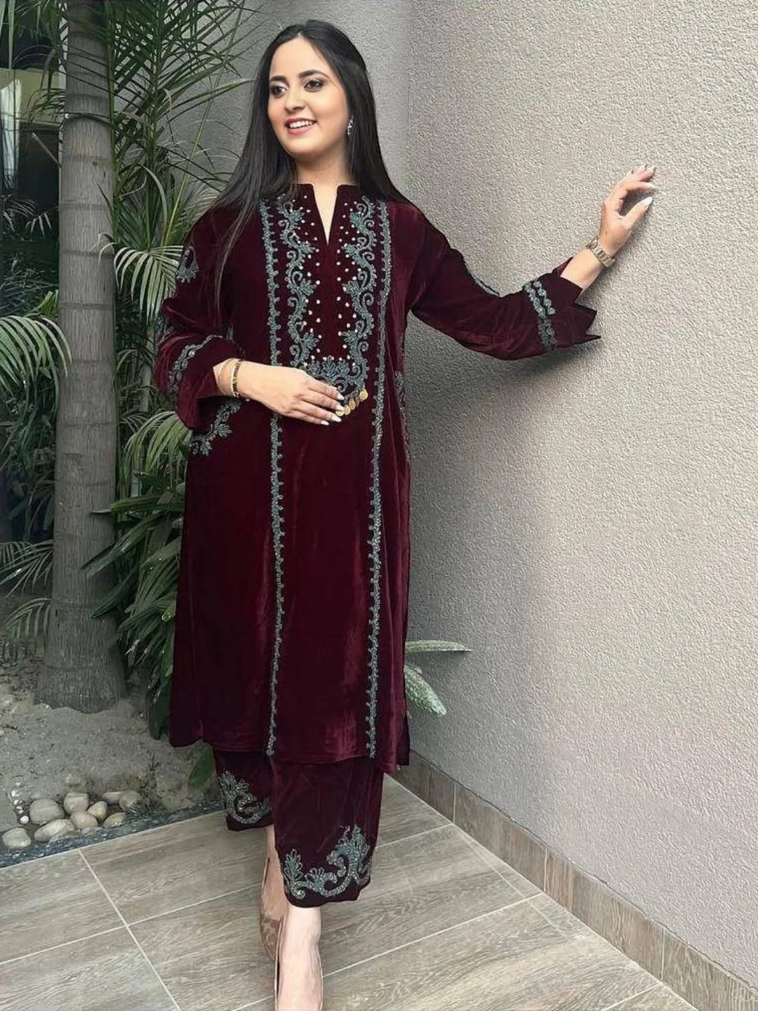 Women's Velvet Suit Maroon – Ready to Wear