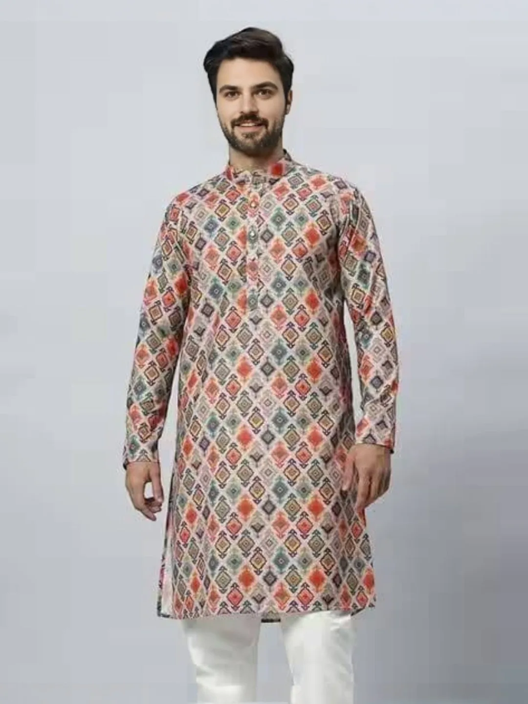 Men's Cotton Kurta Set Multicolour – Geometric