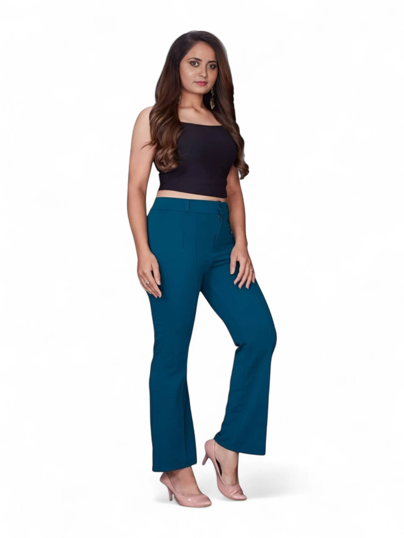 Women's Premium Fabric Trousers Teal Blue – Slim Fit