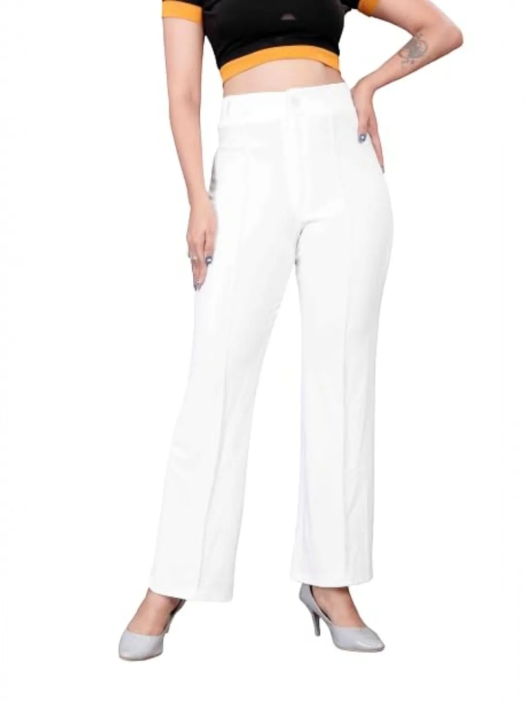 Women's Premium Fabric Trousers White – Slim Fit
