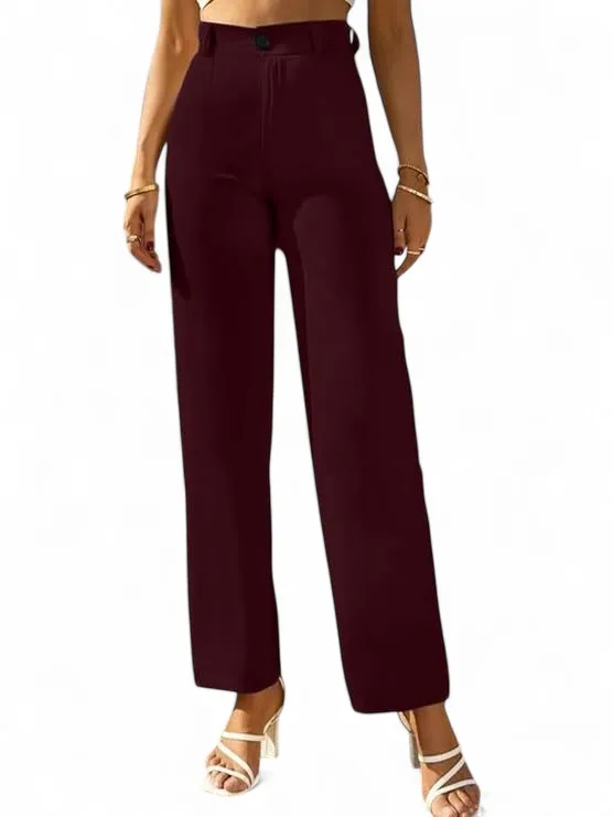 Women's Premium Fabric Trousers Wine – Slim Fit