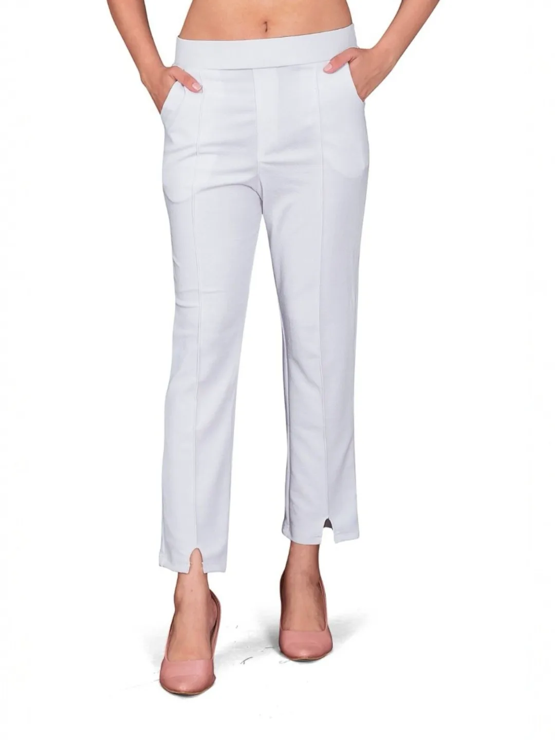 Women's Premium Fabric Pants White – Slim Fit