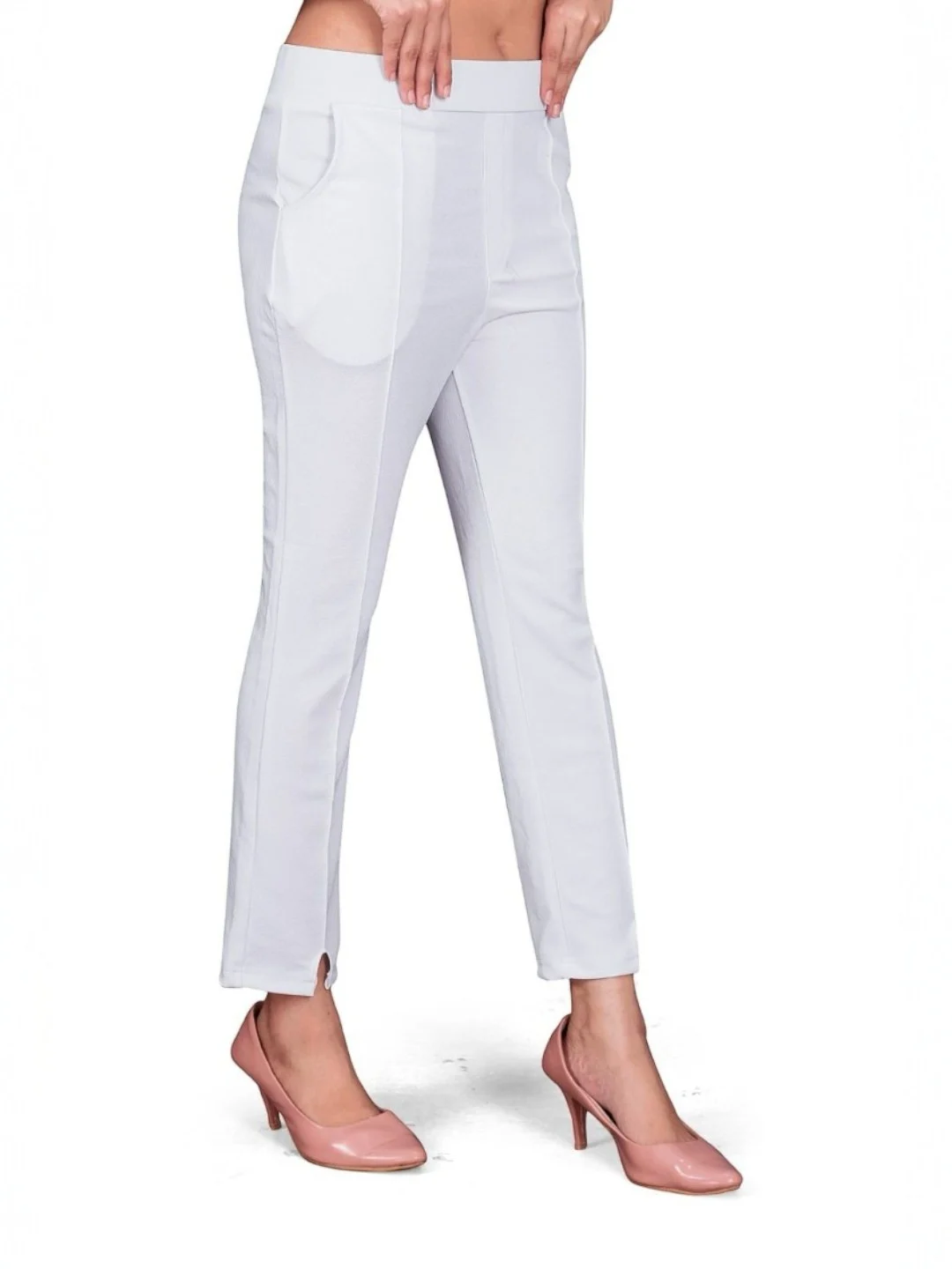 Women's Premium Fabric Pants White – Slim Fit — view 2