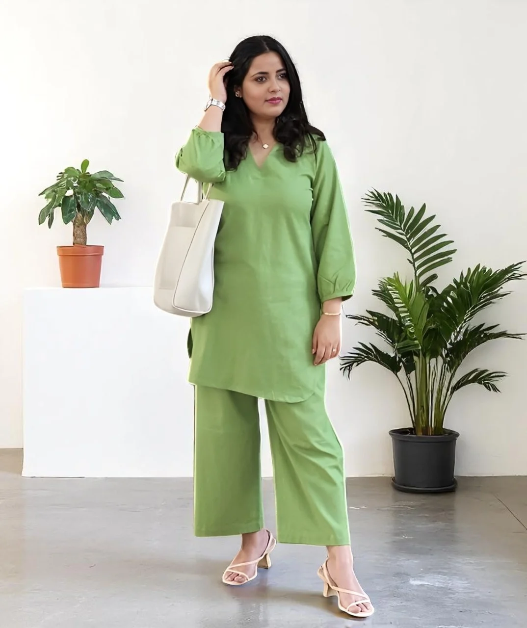 Women's Cotton Kurta Set Green – Western