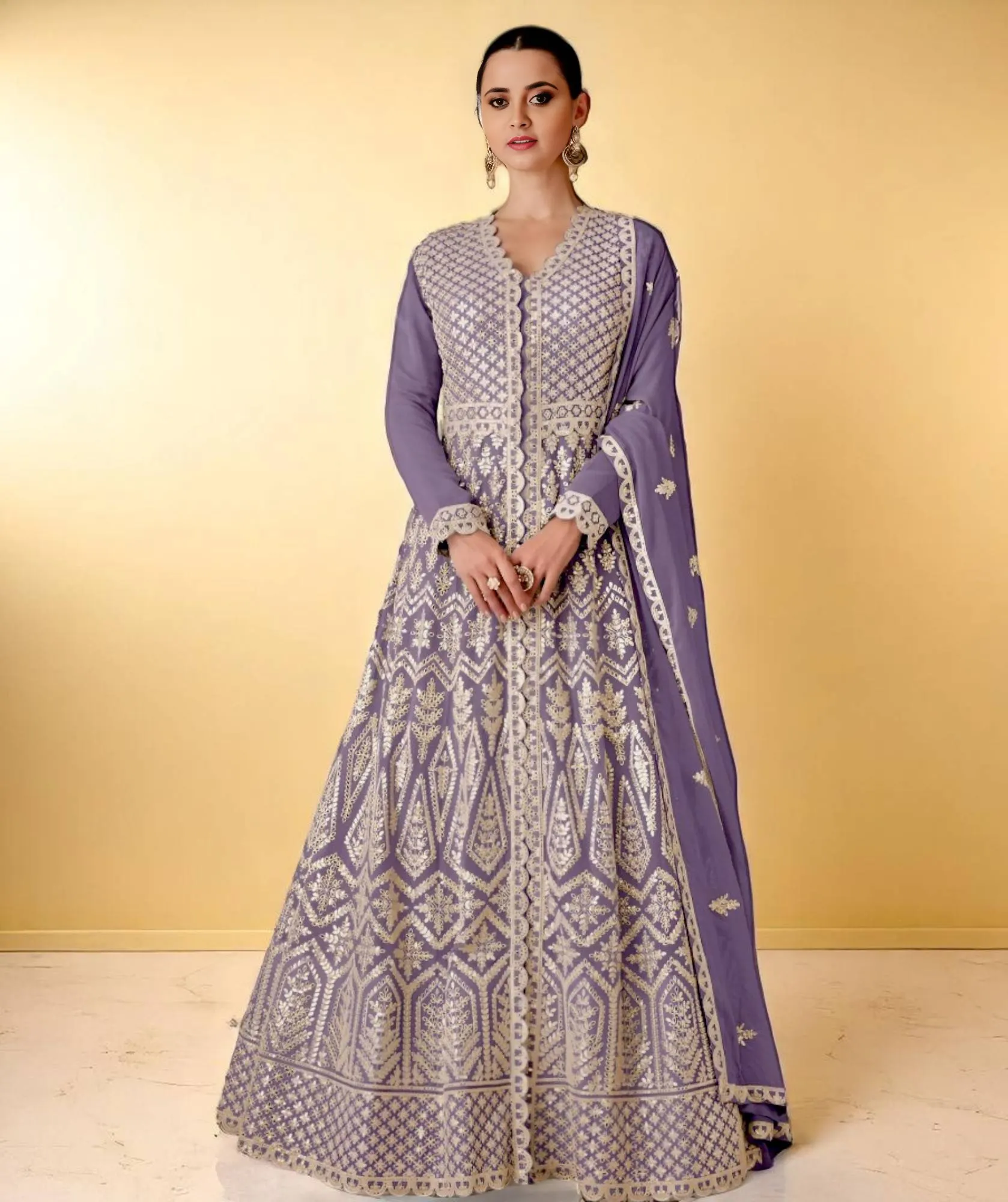 Women's Georgette Skirt Lavender – Embroidered