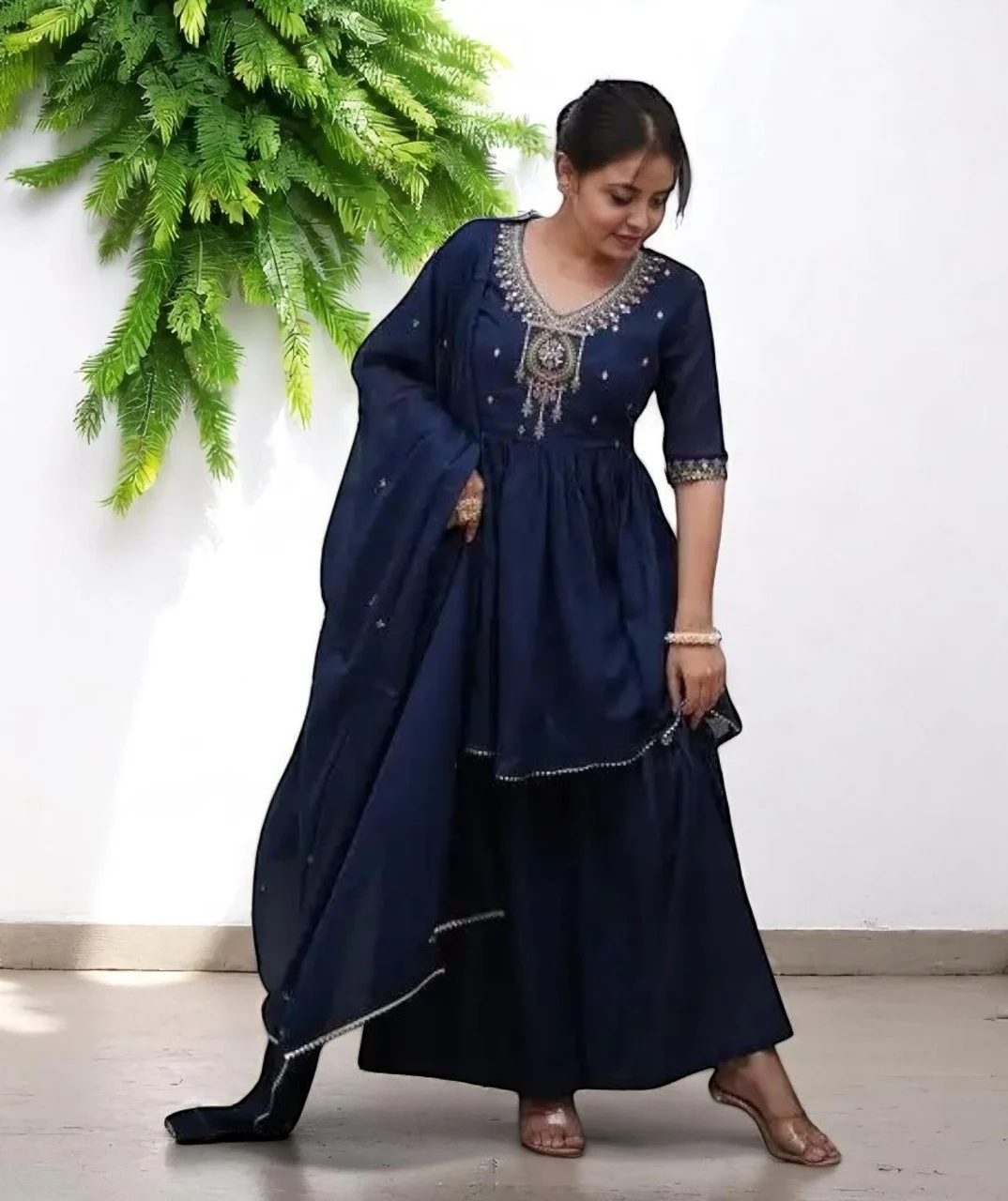 Women's Cotton Kurta Set Dark Navy Blue – Ready to Wear
