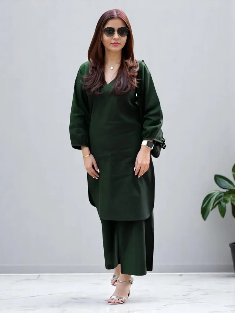Women's Cotton Kurta Set Dark Green – Ready to Wear