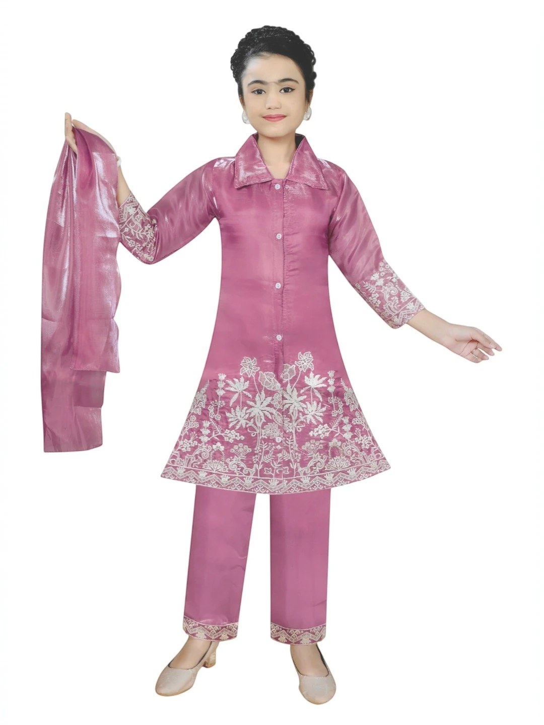 Girls' Premium Fabric Kurti Pink – Paisley Print