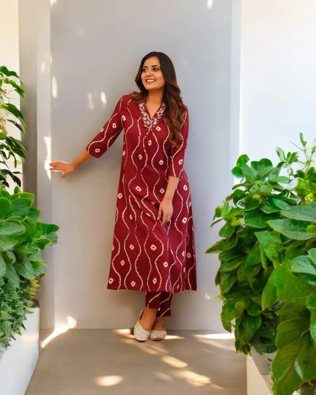 Women's Cotton Kurti Maroon – Printed