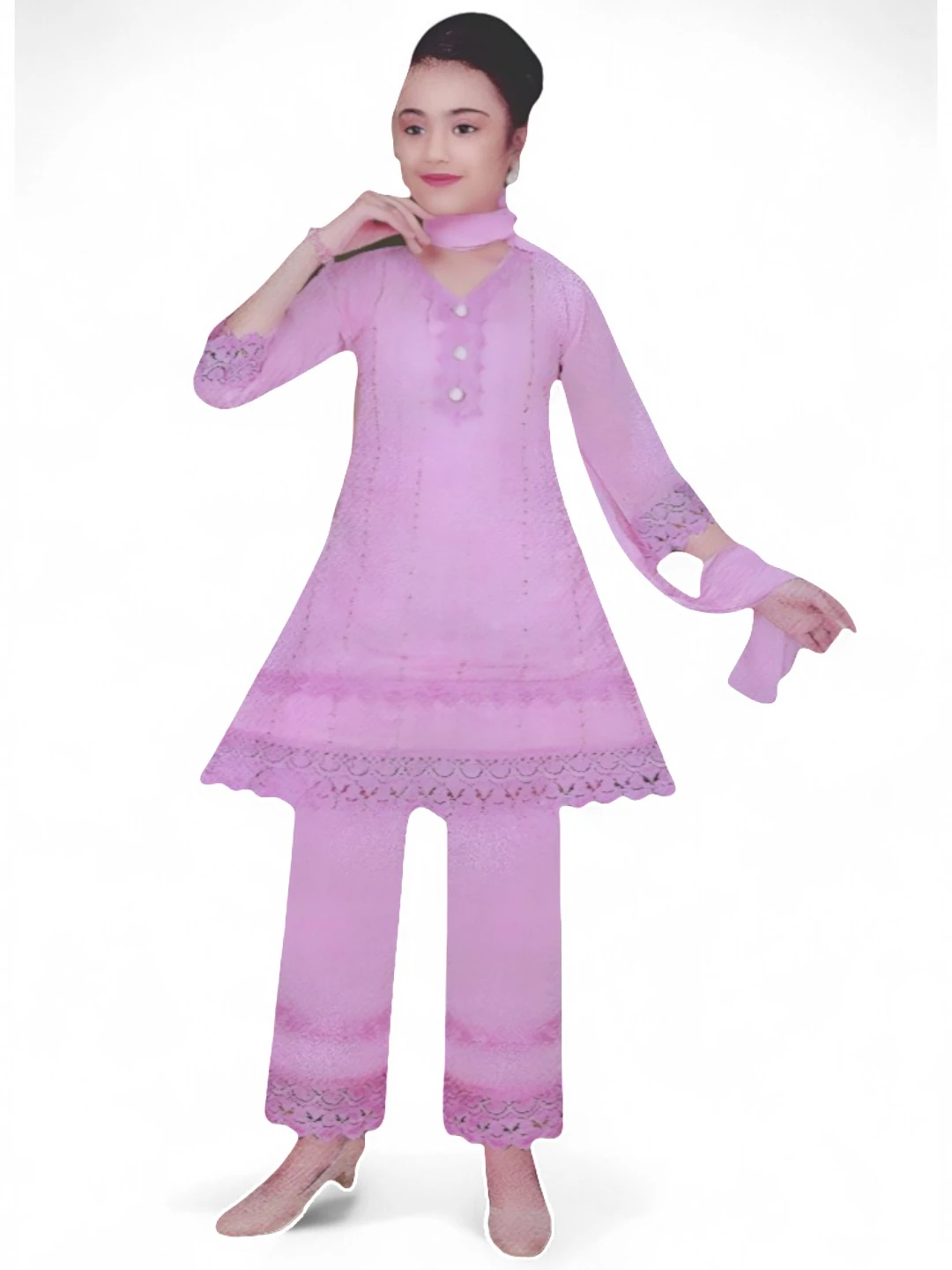 Girls' Georgette Kurti Pink – Paisley Print