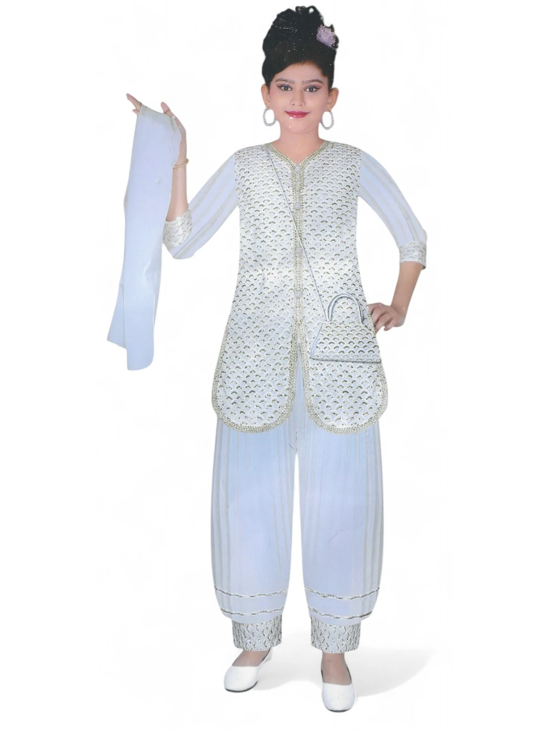 Girls' Georgette Patiala Suit Set Blue – Sequined