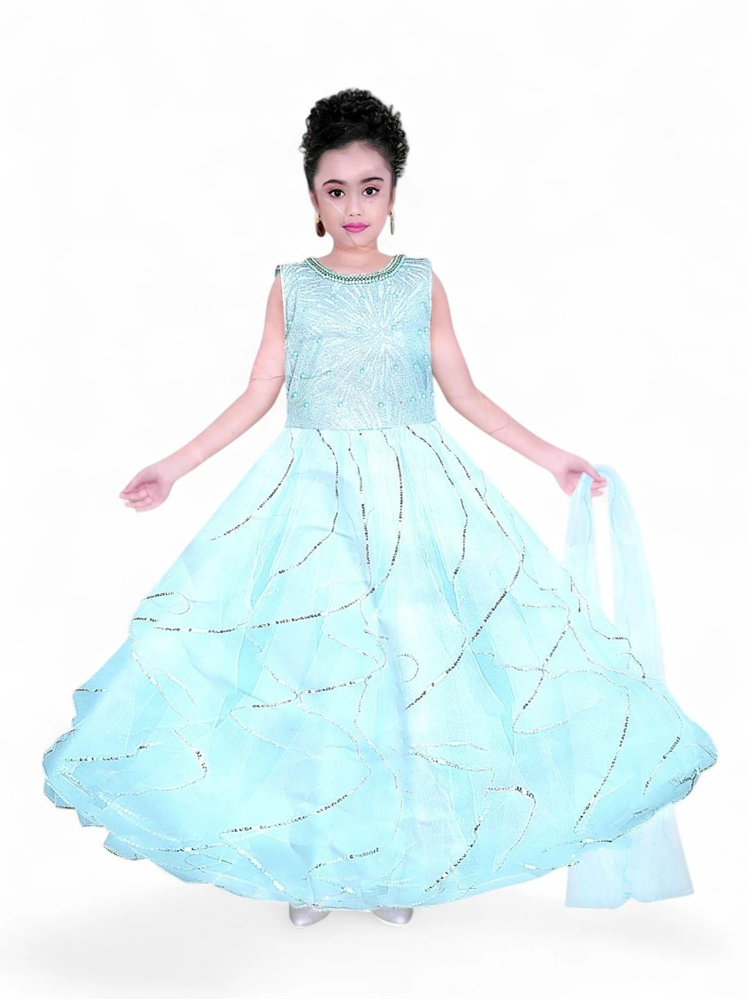 Girls' Net Lehenga Choli Green – Sequined