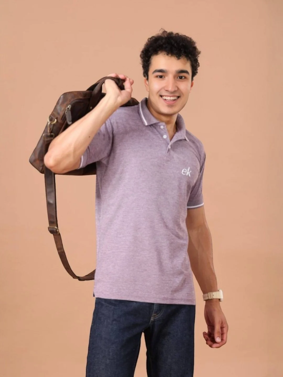 Men's Melange Polo T-Shirt Pink – Solid