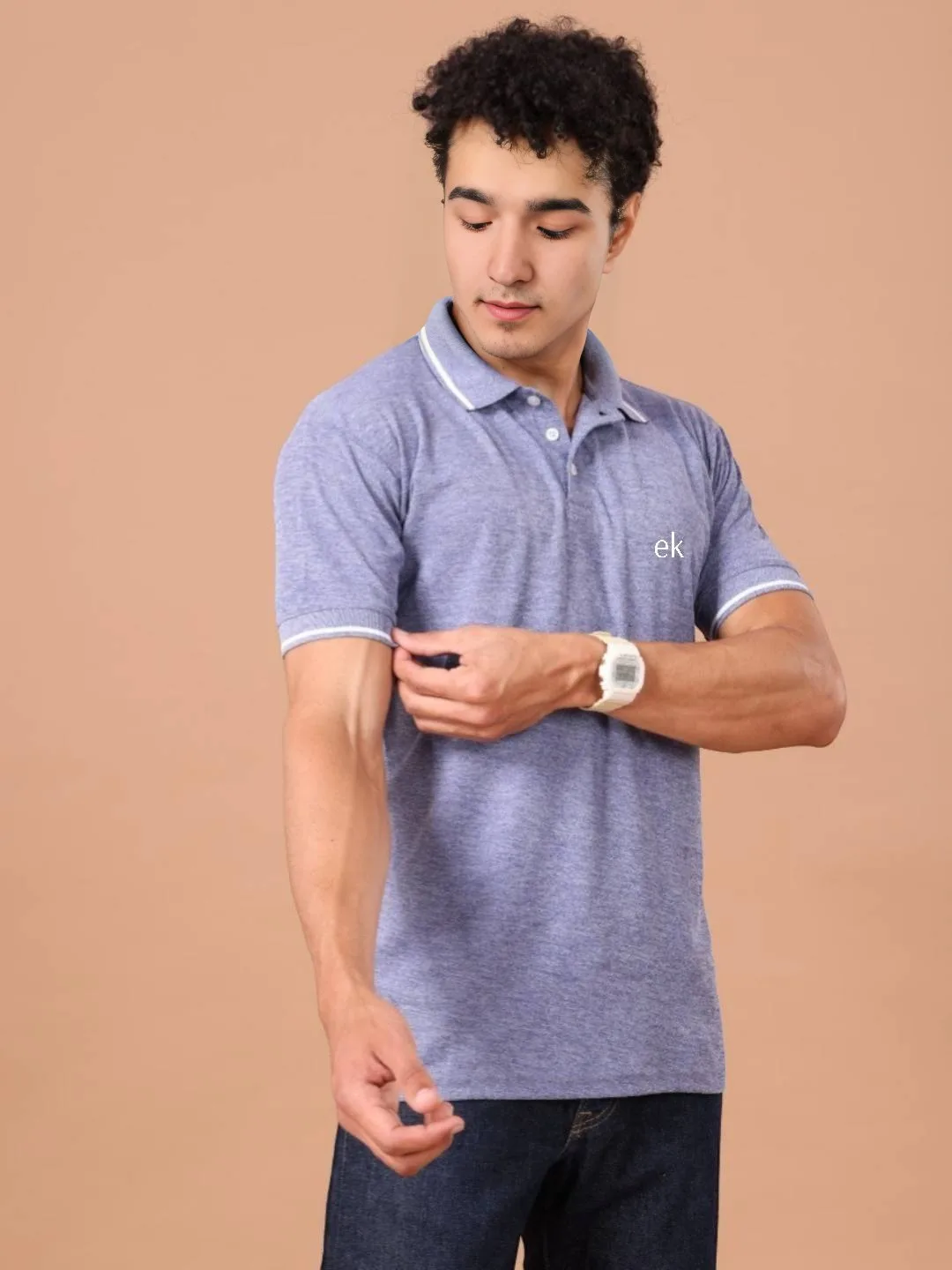 Men's Melange Polo T-Shirt Purple – Solid