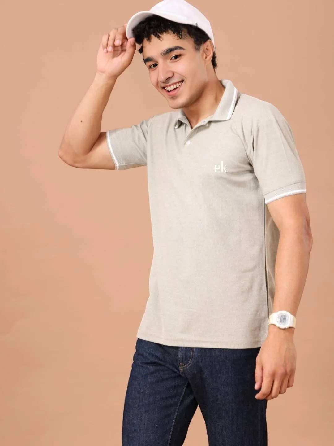 Men's Melange Polo T-Shirt Beige – Solid