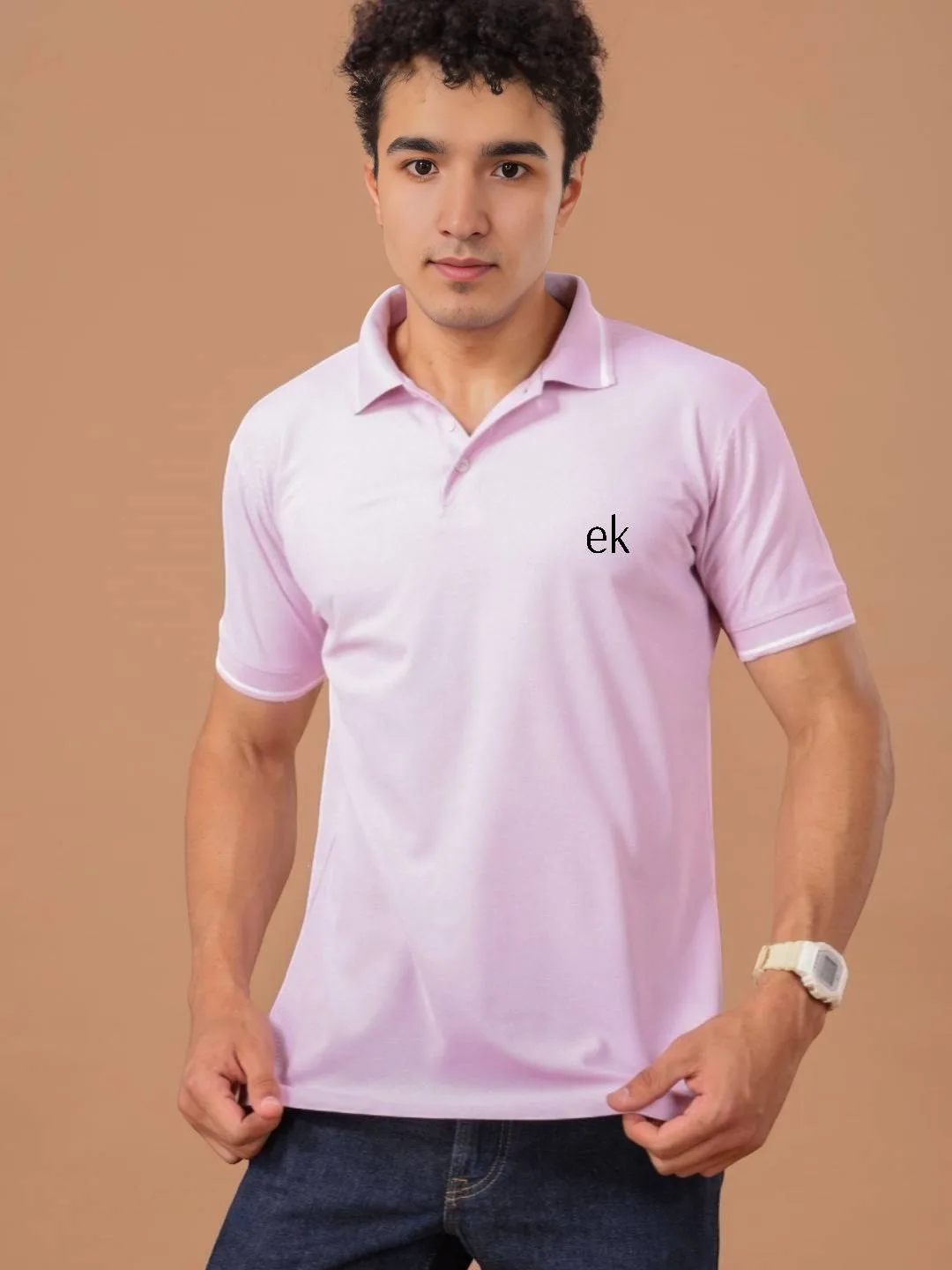 Men's Melange Polo T-Shirt Pink – Solid