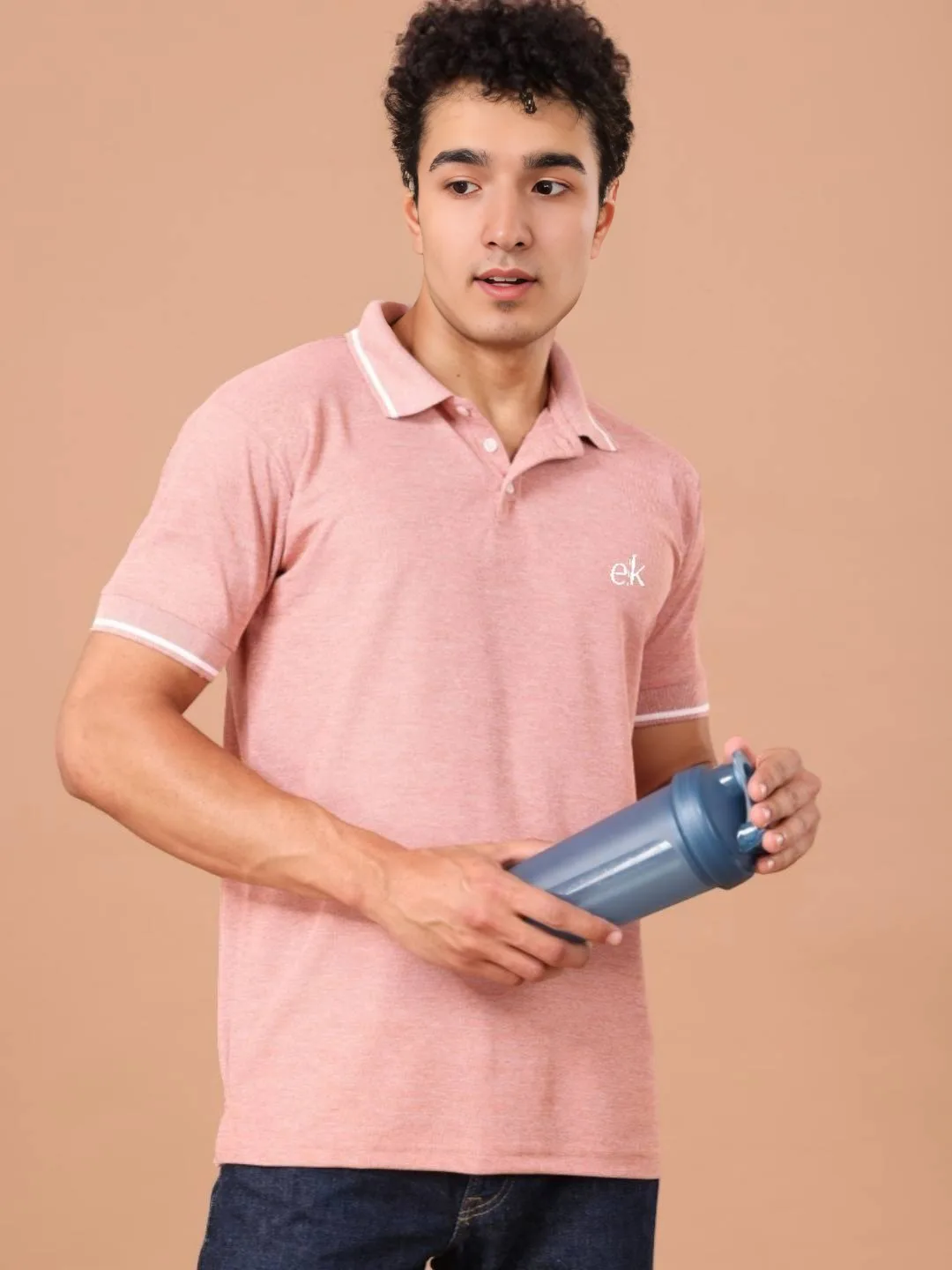 Men's Melange Polo T-Shirt Red – Solid