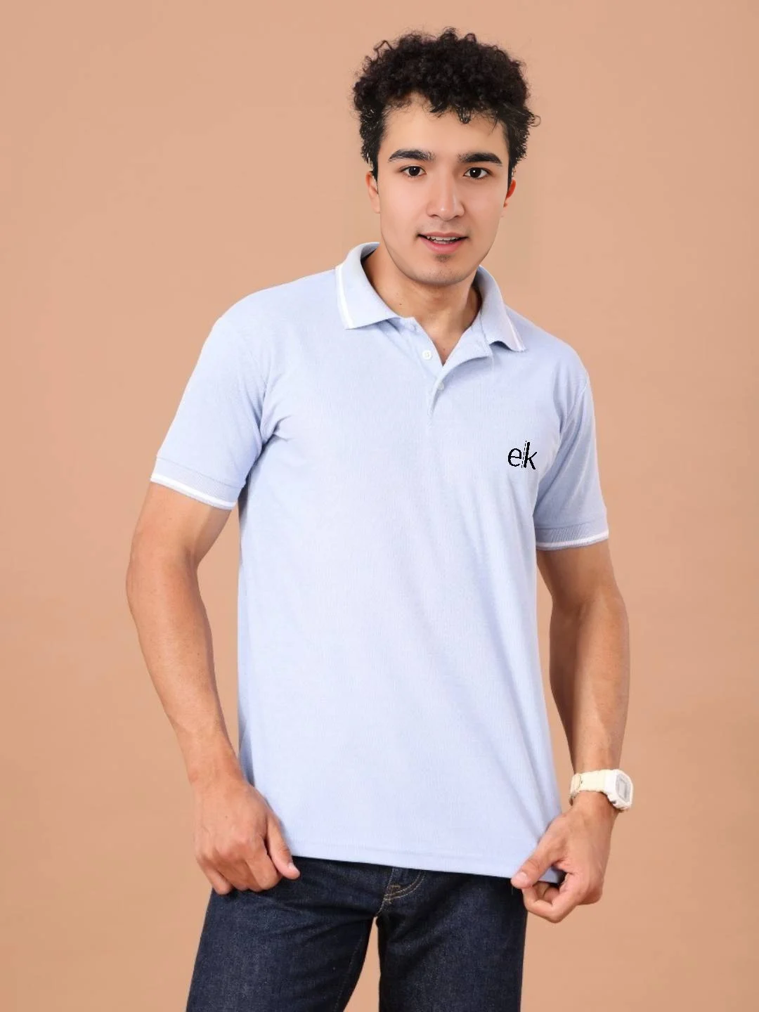 Men's Melange Polo T-Shirt Blue – Solid
