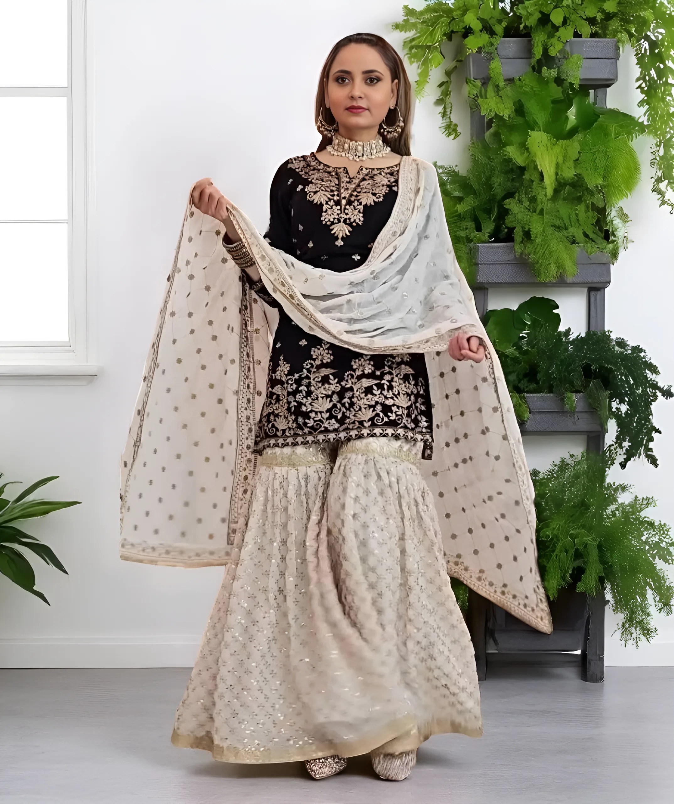 Women's Georgette Kurta Set Black – Ready to Wear