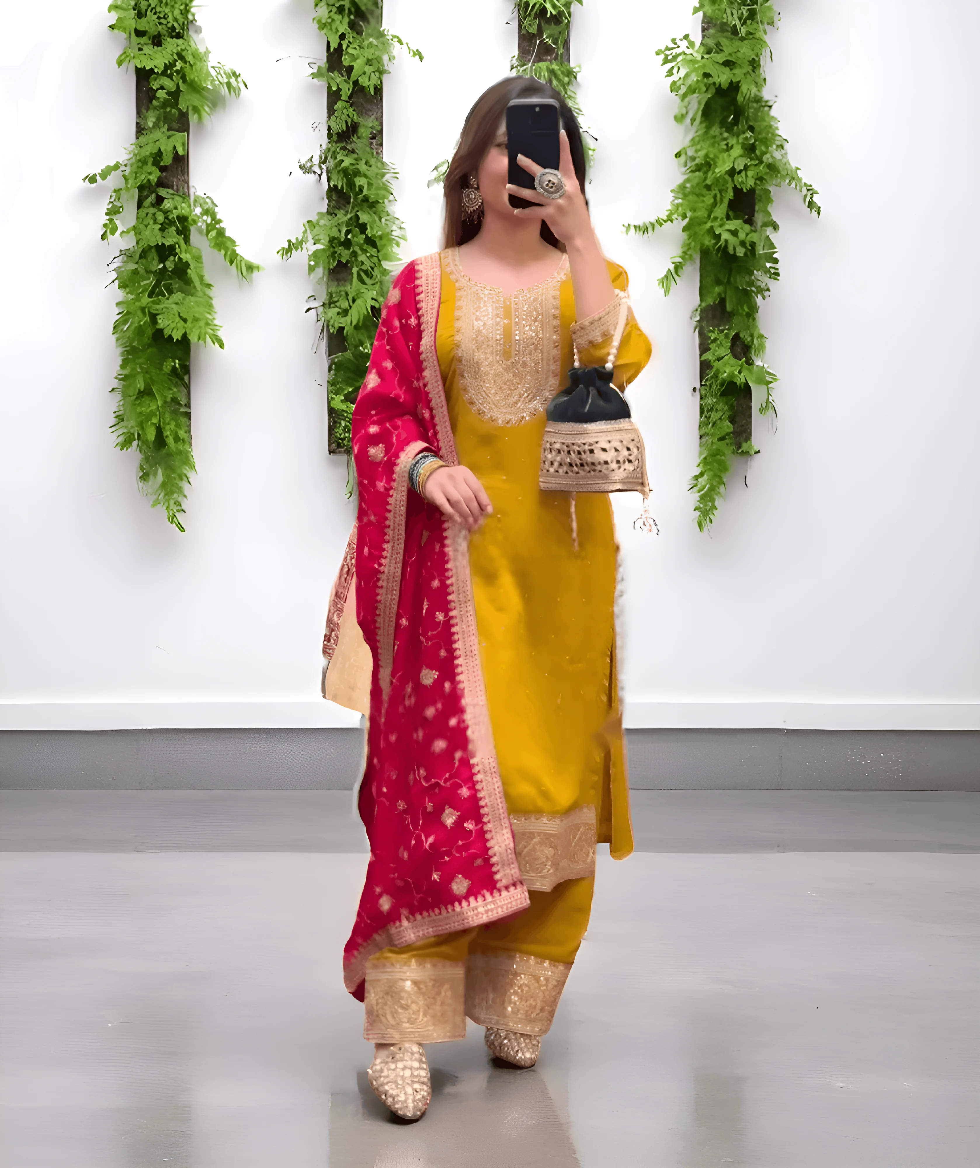 Women's Chinon Silk Kurta Set Mustard – Ready to Wear