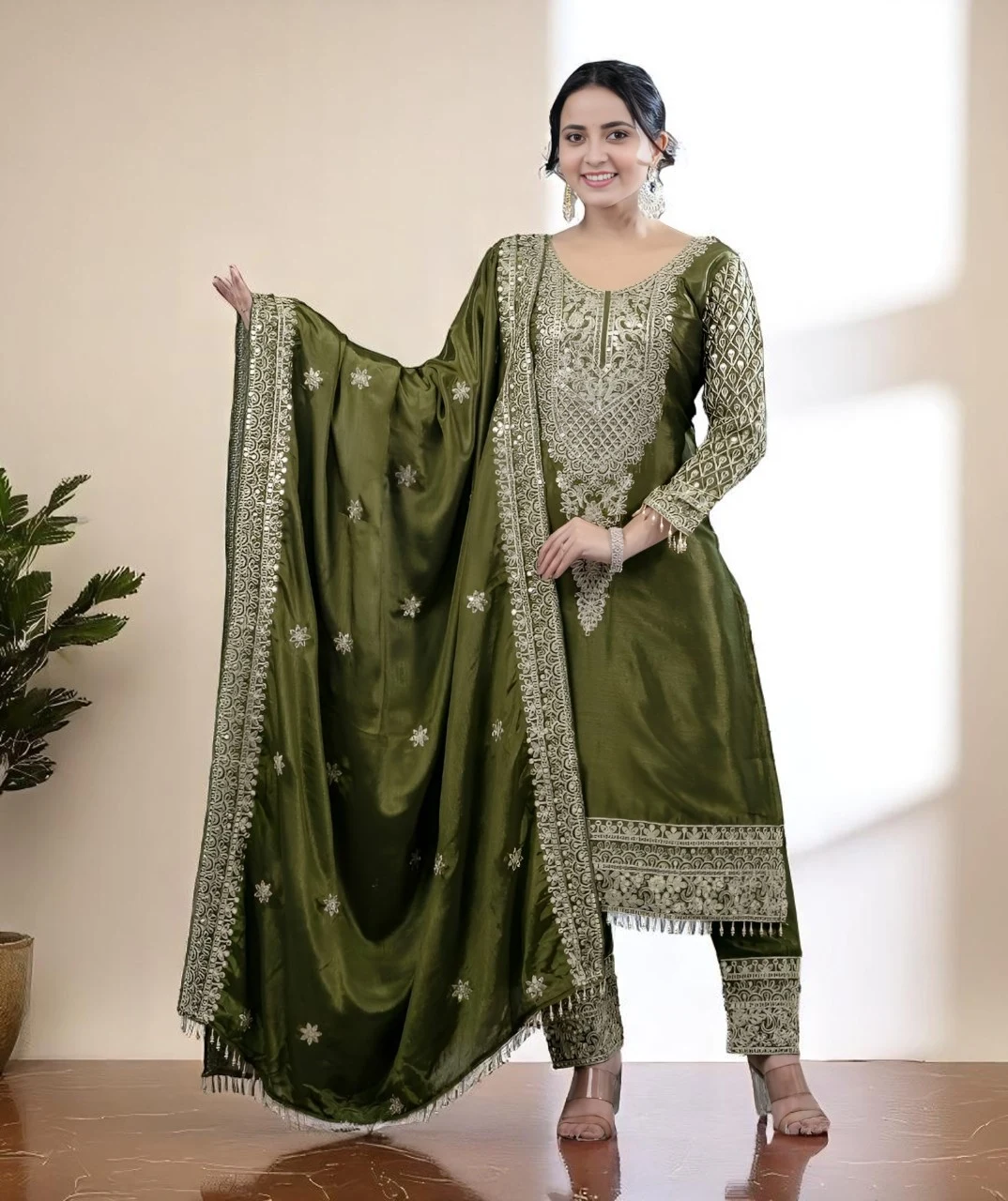 Women's Georgette Kurta Set Green – Ready to Wear