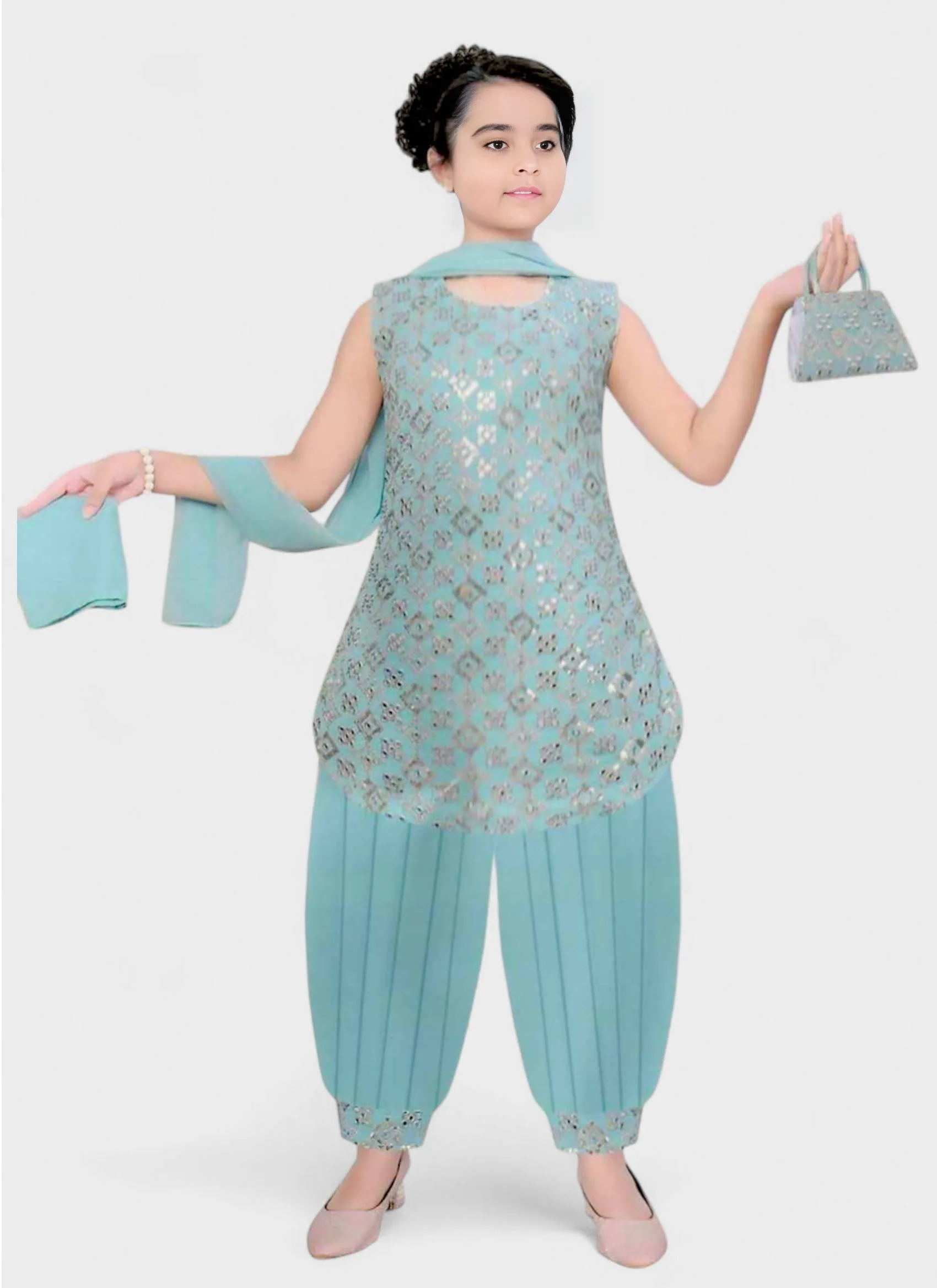 Girls' Georgette Kurti Light Blue – Ready to Wear