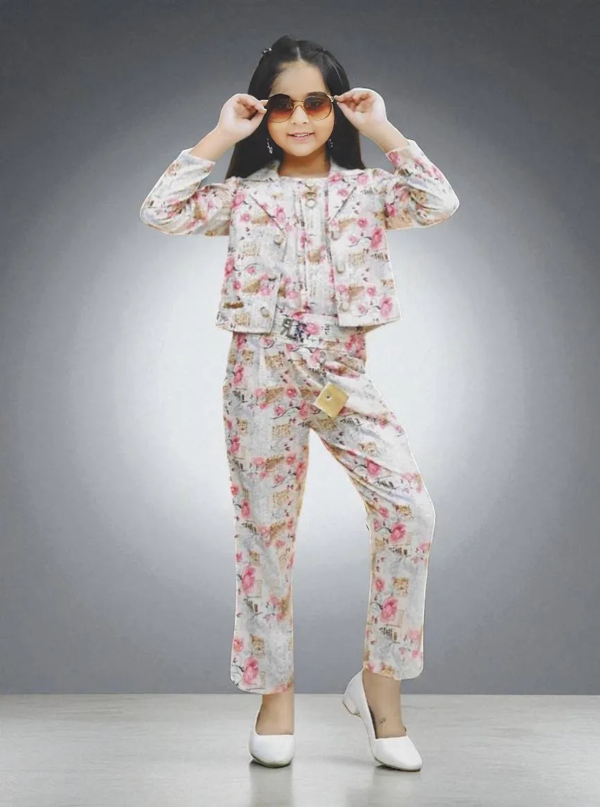 Girls' Cotton Jacket White – Floral Print