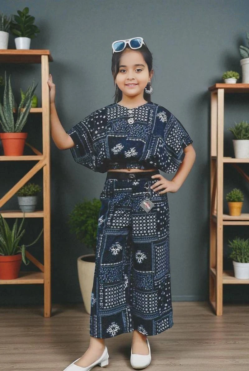 Girls' Premium Fabric Co-Ord Set Navy Blue – Graphic Print