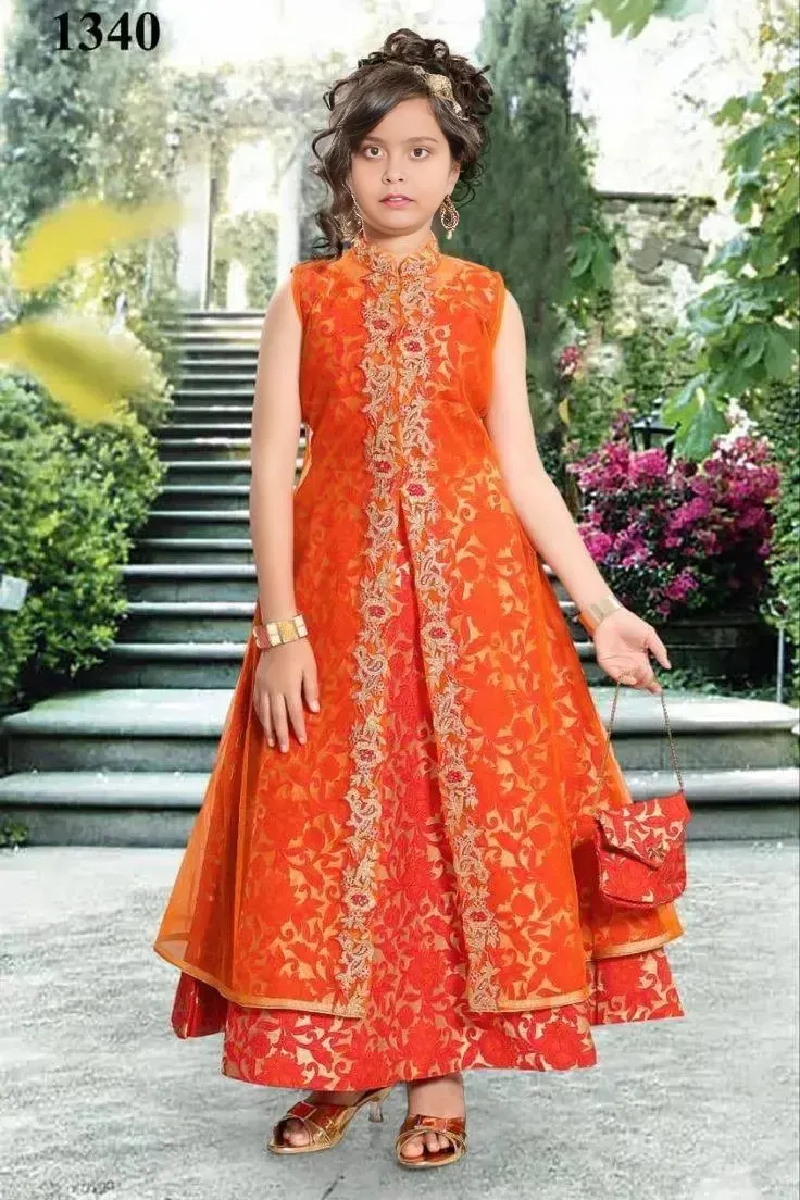 Girls' Net Gown Orange – Floral Print