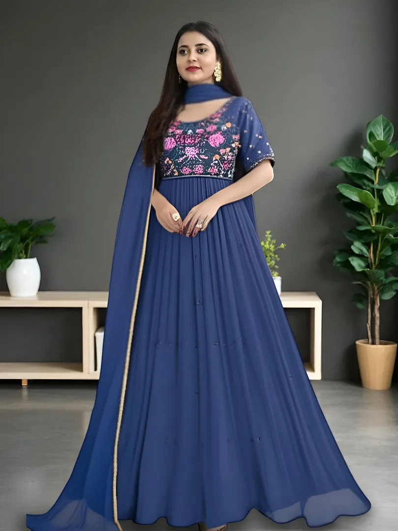Women's Georgette Kurta Set Purple – Ready to Wear
