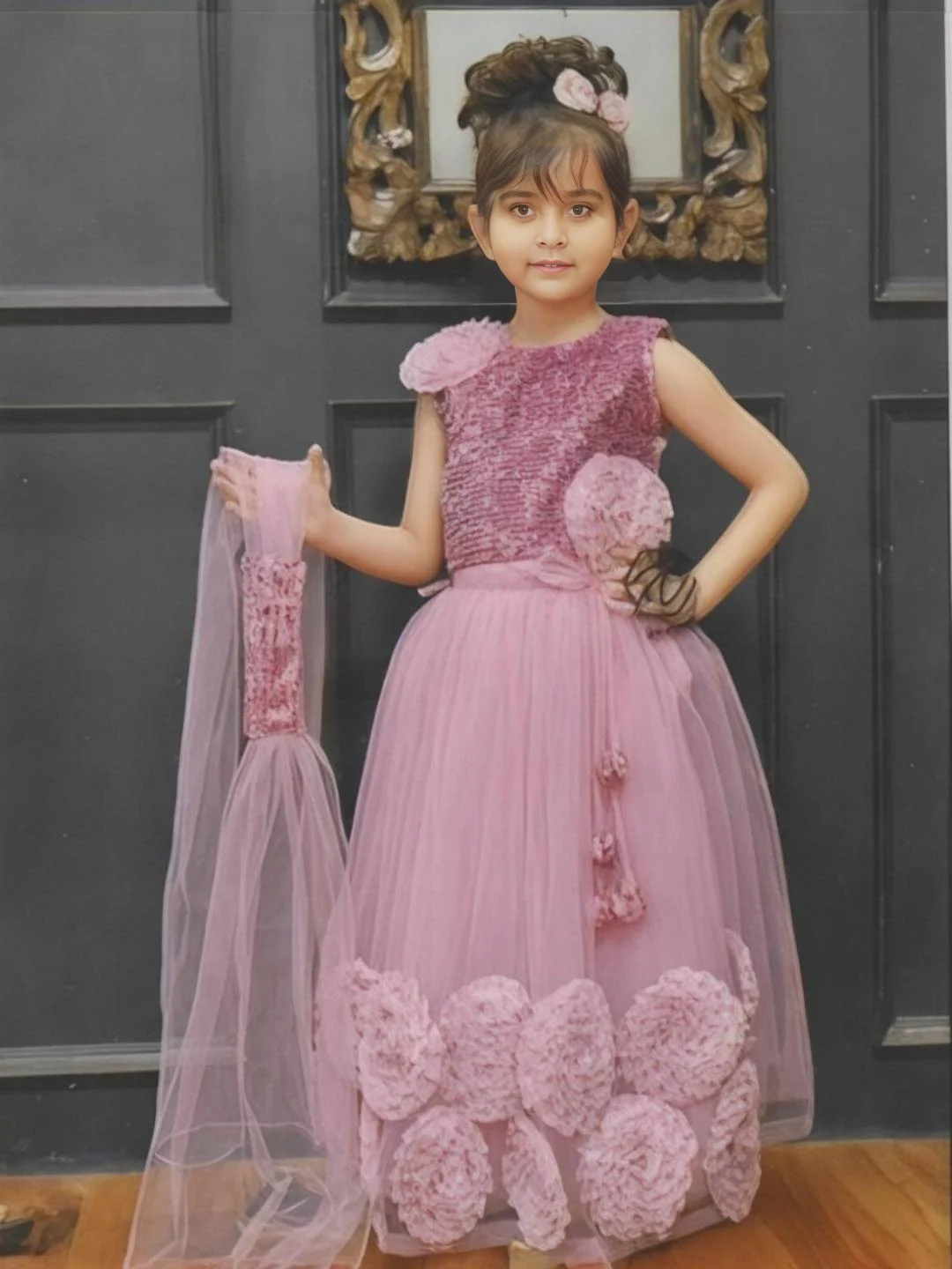 Girls' Net Dress Pink – Embellished