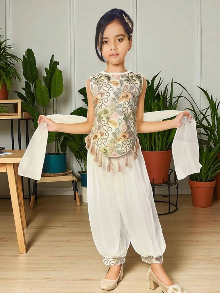 Girls' Georgette Patiala Suit Set Off-White – Paisley Print