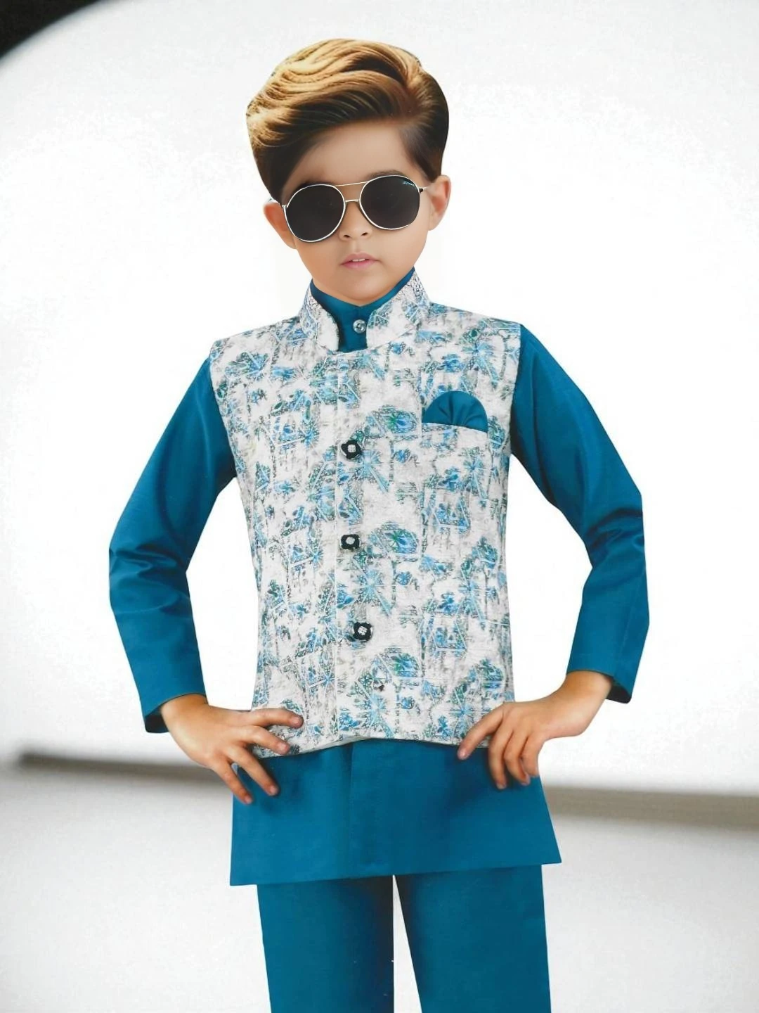 Girls' Premium Fabric Clothing Set Teal Blue – Ready to Wear