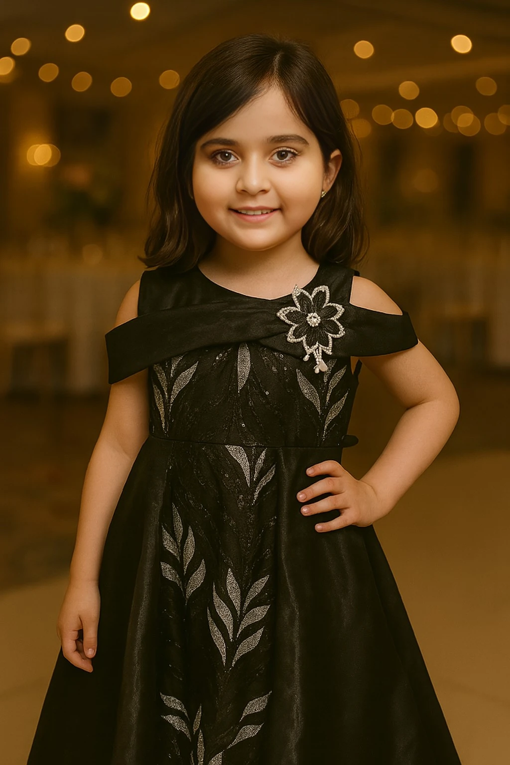 Girls' Net Dress Black – Embellished
