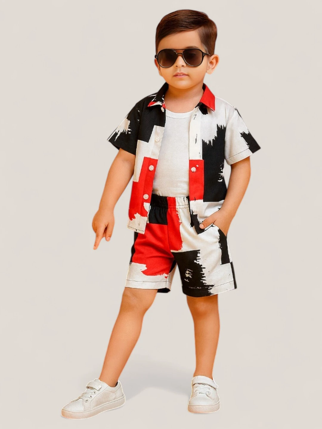 Boys' Cotton Blend Co-Ord Set White – Regular Fit
