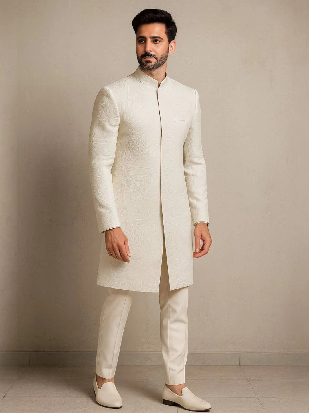 Men's Art Silk Sherwani Off-White – Ready to Wear