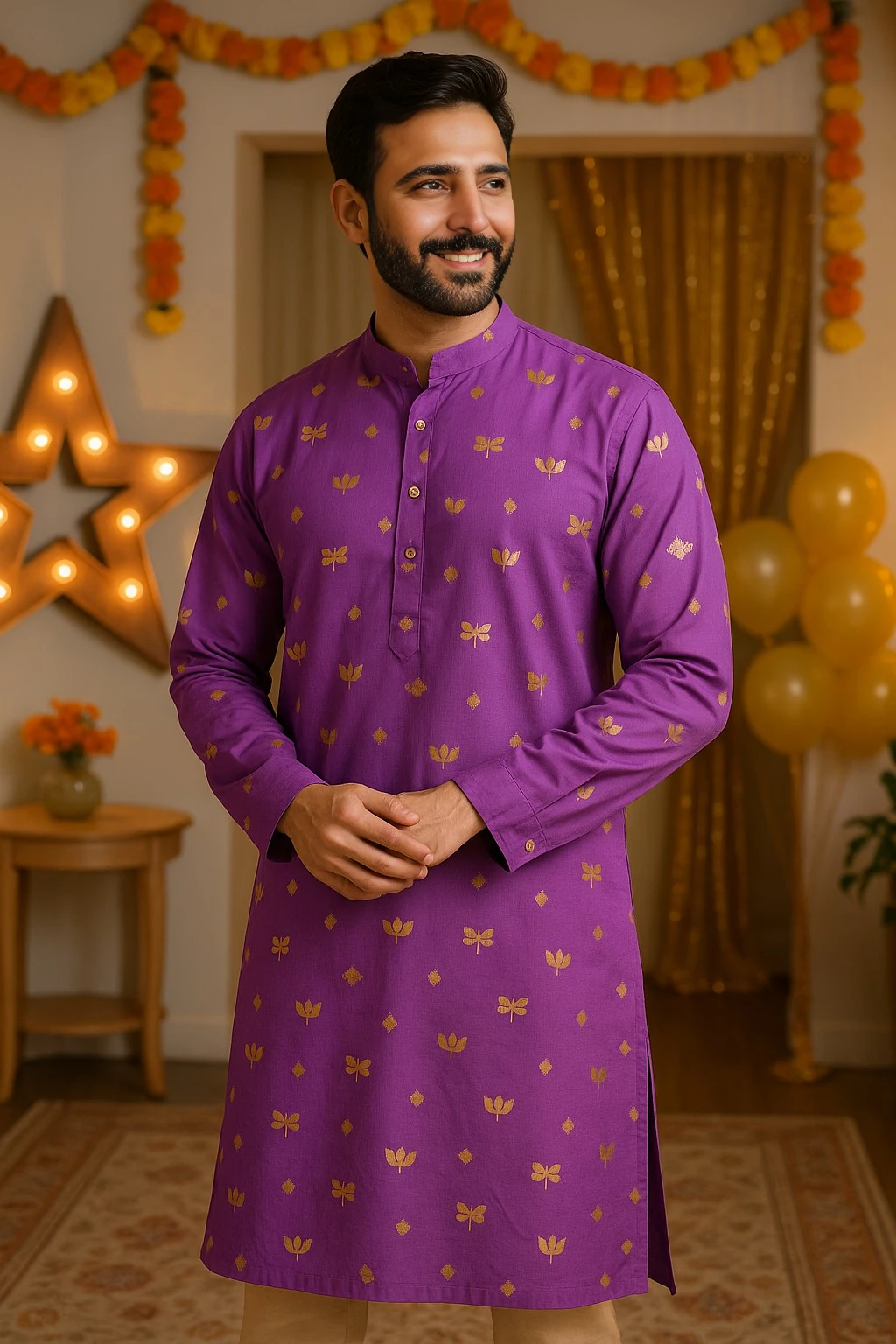 Men's Silk Kurta Set Purple – Ready to Wear