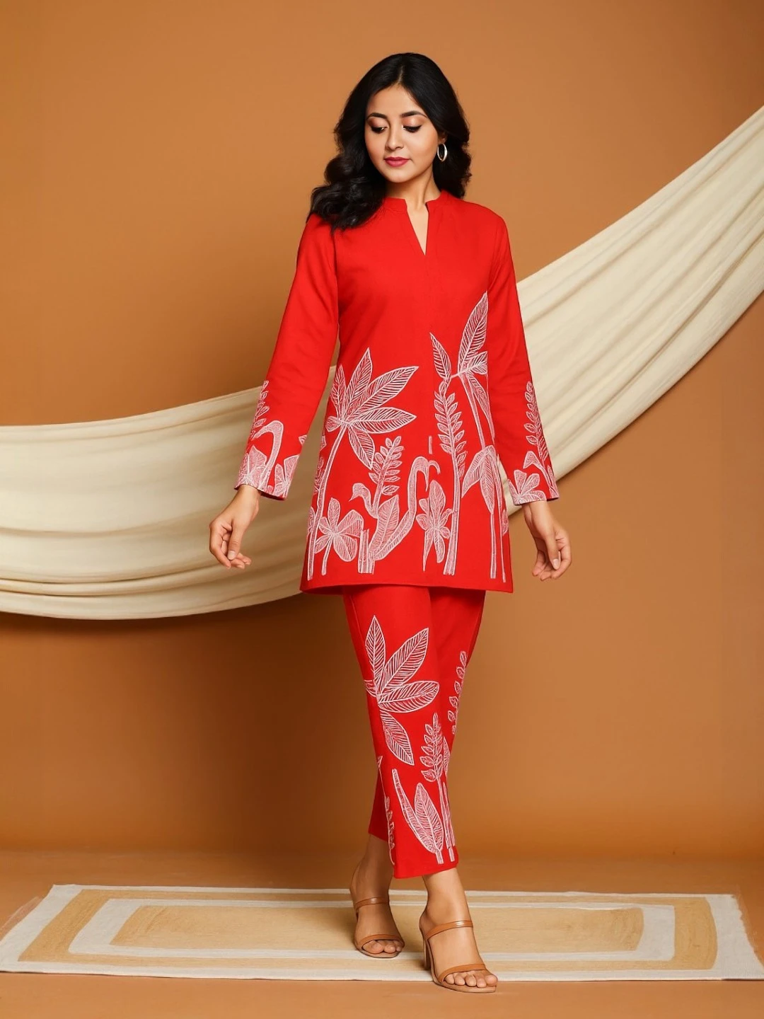 Women's Cotton Co-Ord Set Red – Ready to Wear